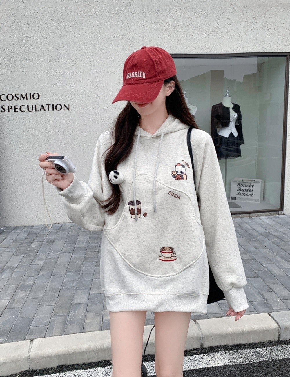 Hooded complex cotton embroidery pocket cubs hoodie for women