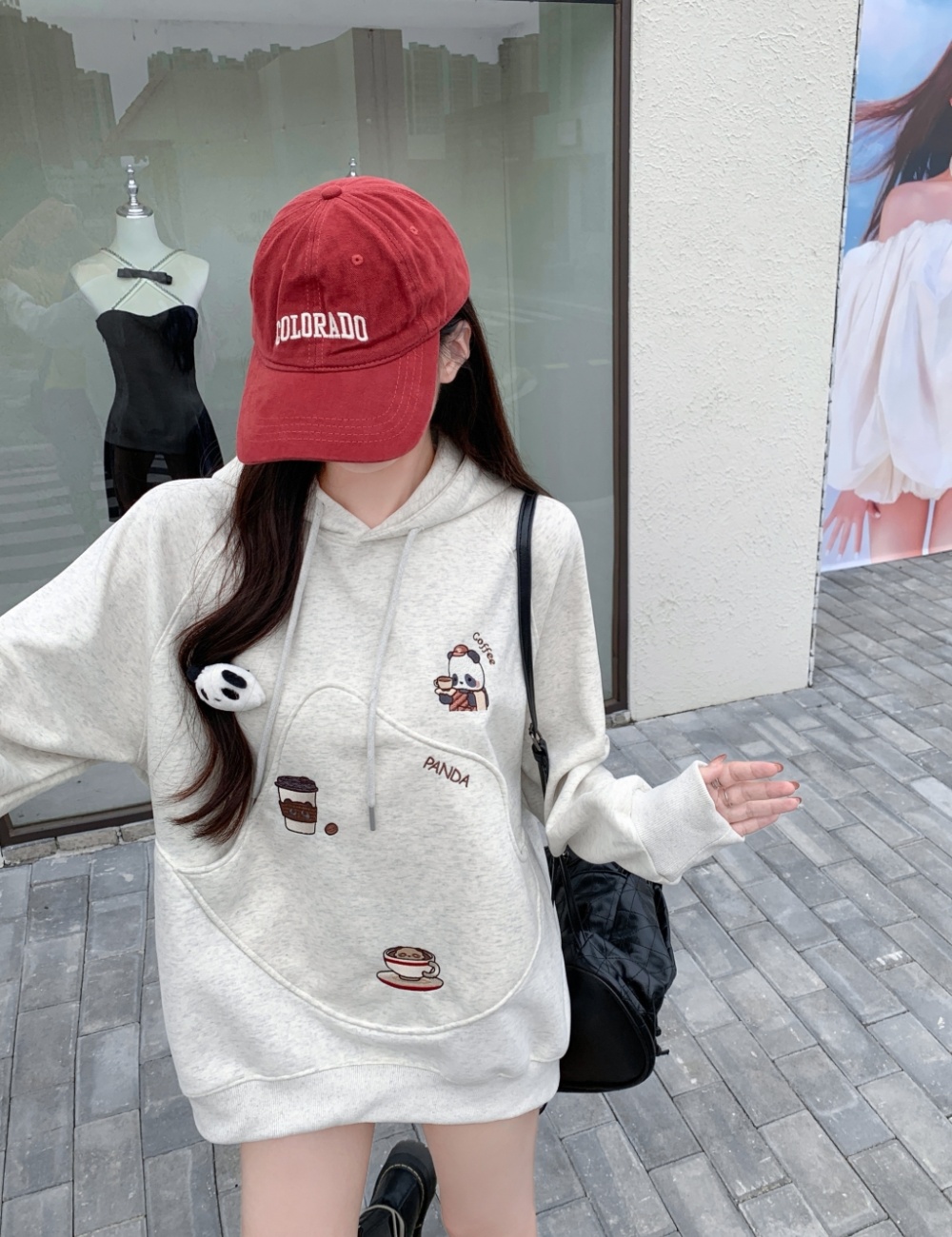 Hooded complex cotton embroidery pocket cubs hoodie for women