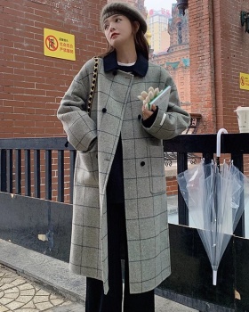 Plaid Korean style overcoat all-match woolen coat