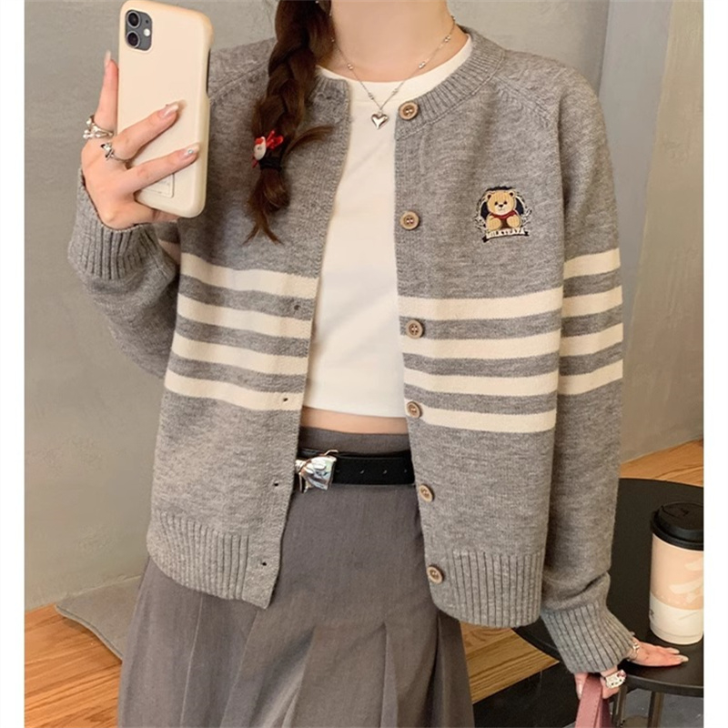 Stripe knitted cardigan college style autumn coat