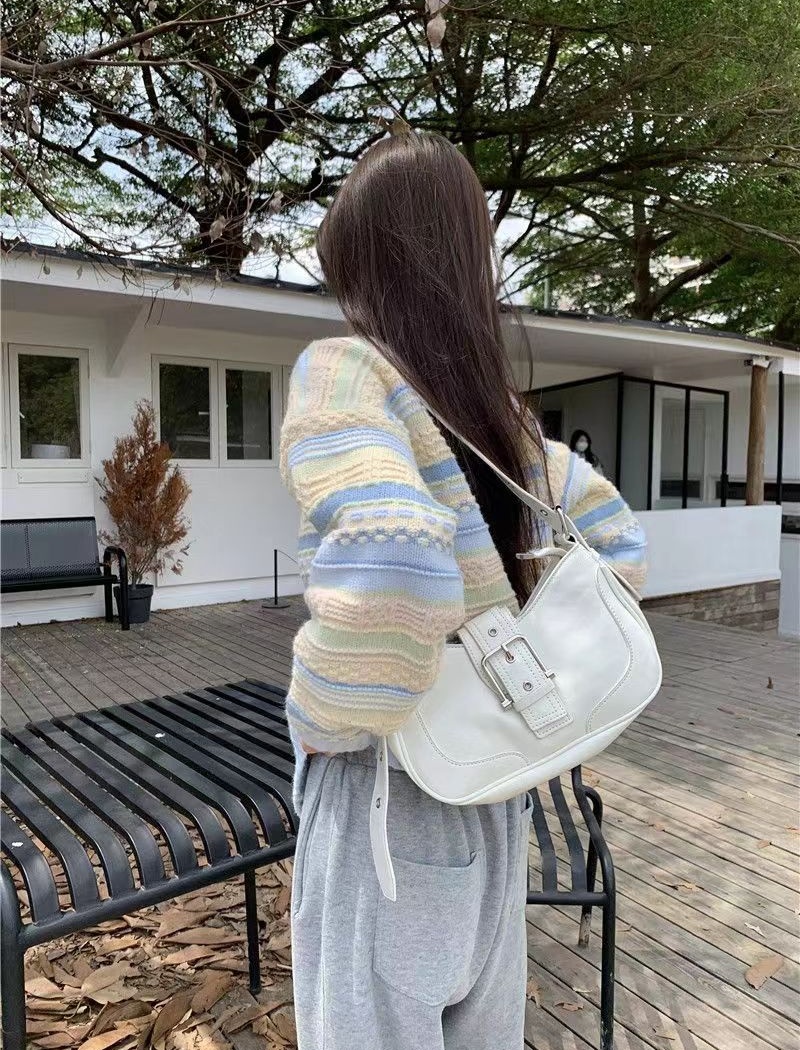 Loose long sleeve sweater lazy stripe cardigan for women