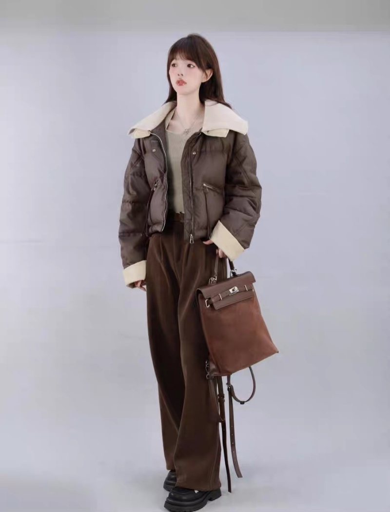 Splice winter down cotton coat short knitted lapel coat