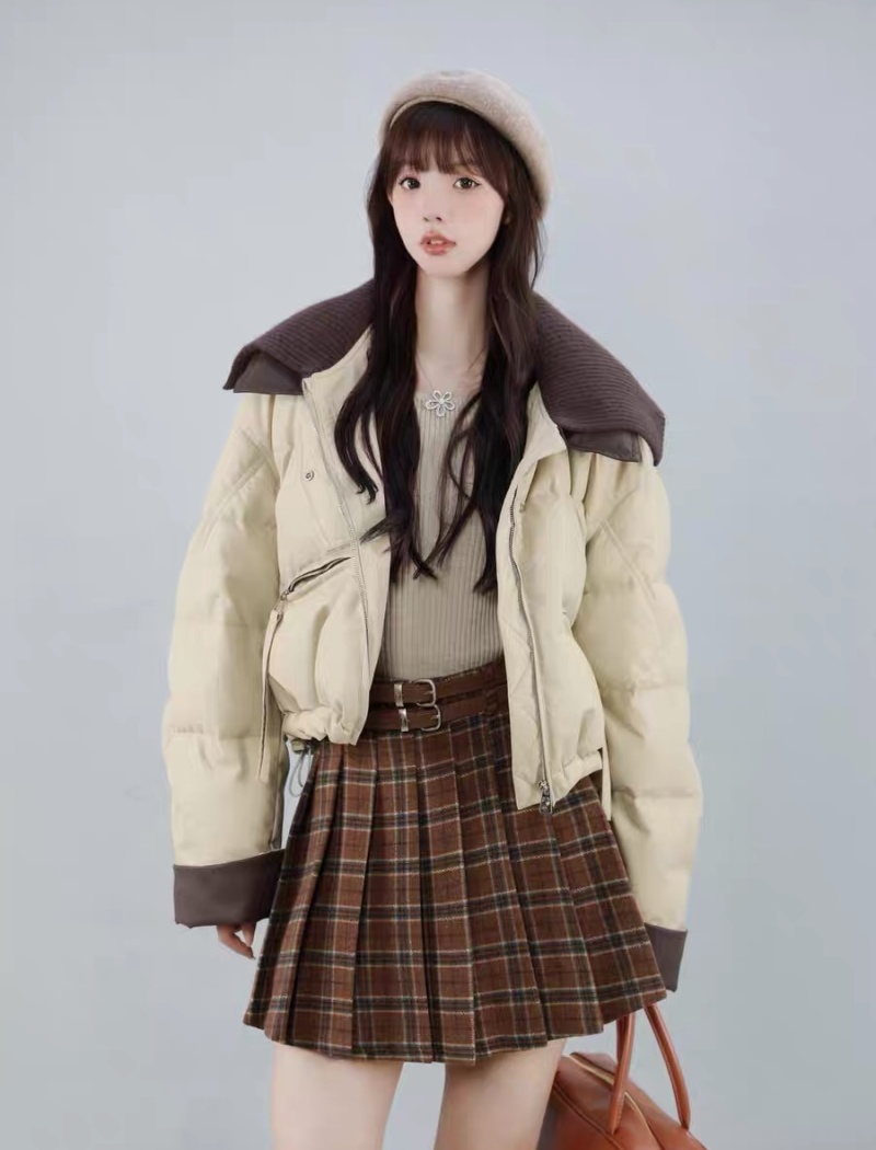 Splice winter down cotton coat short knitted lapel coat