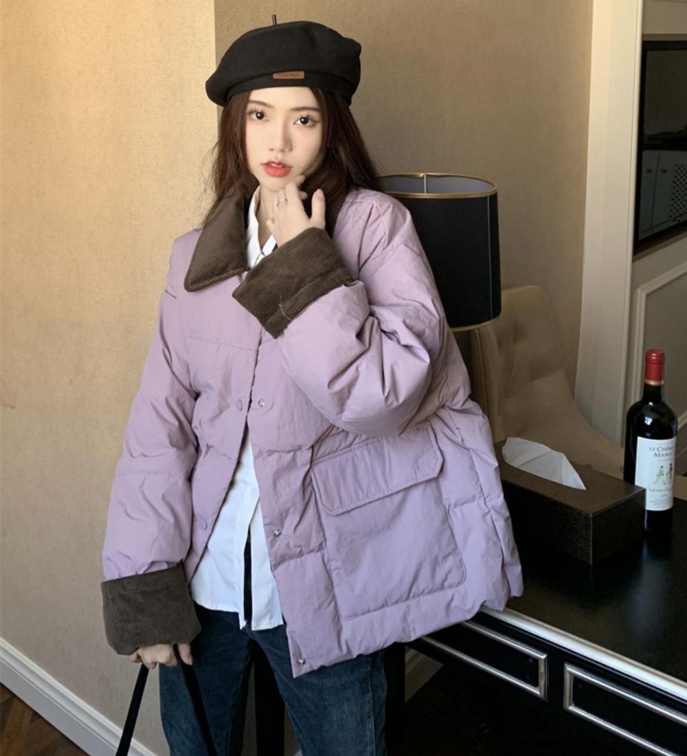 Winter corduroy down coat loose purple cotton coat for women