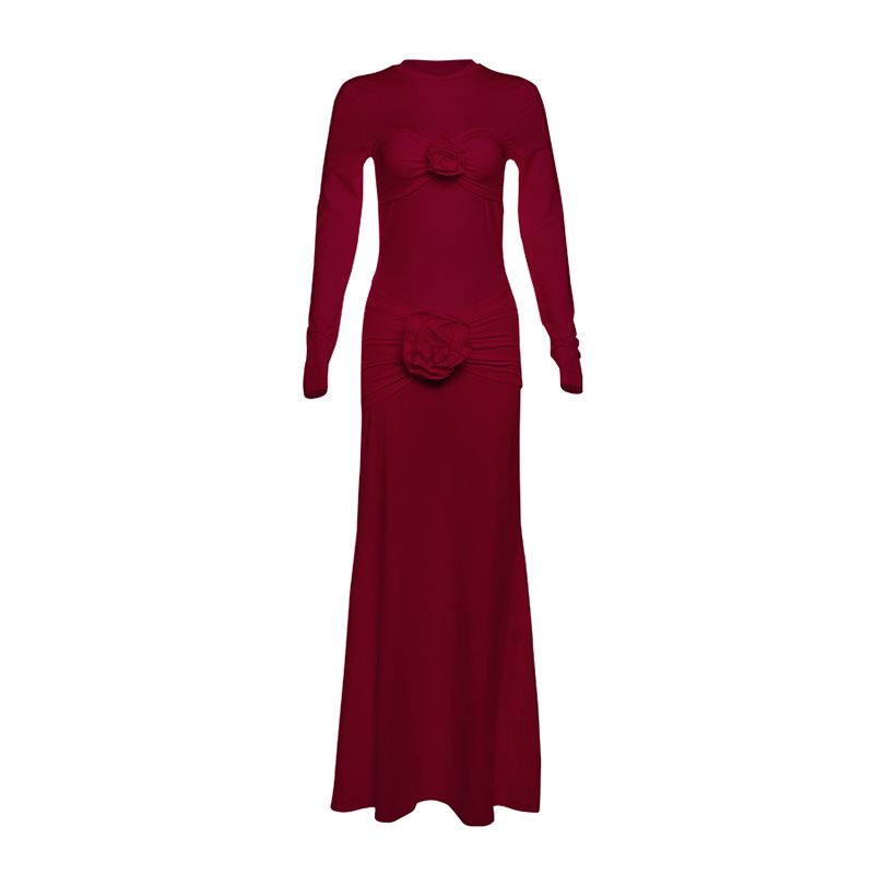 Temperament European style dress fold long dress for women