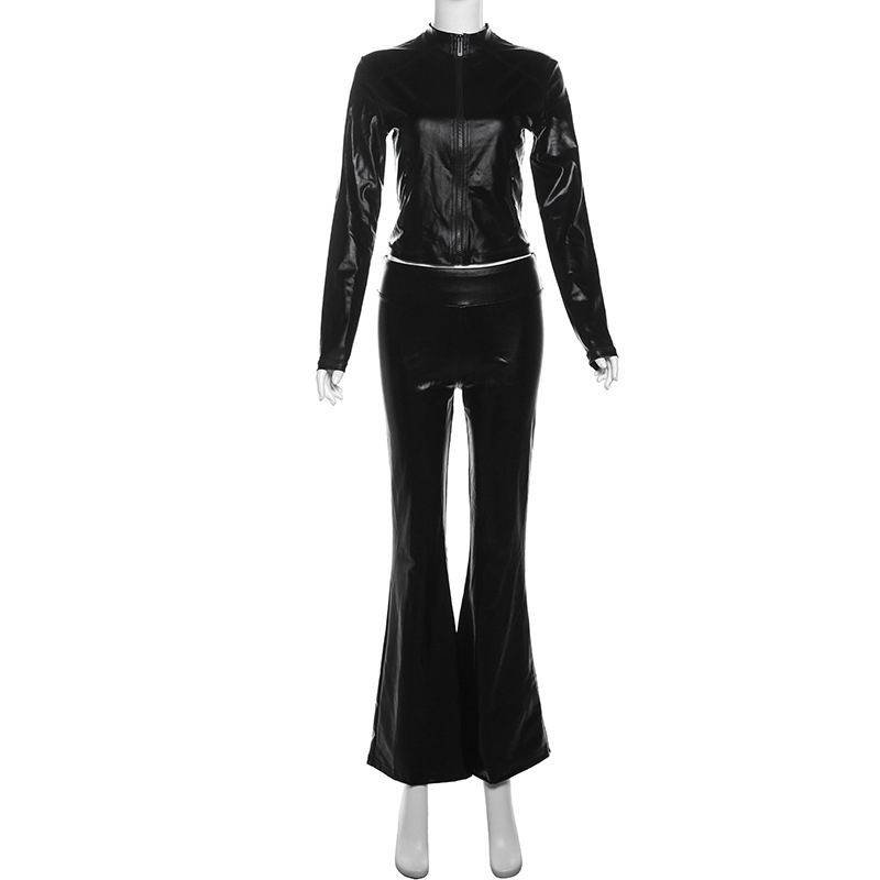 European style flare pants zip tops for women