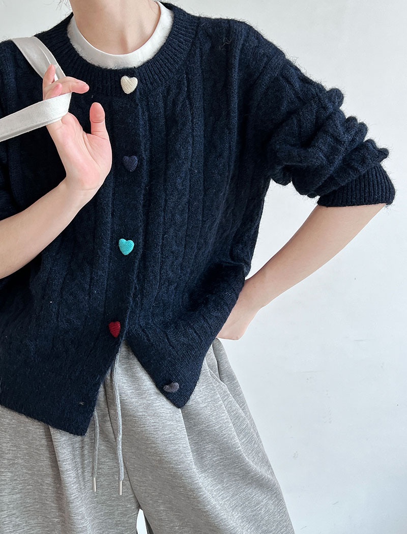 Autumn twist heart cardigan knitted retro sweater