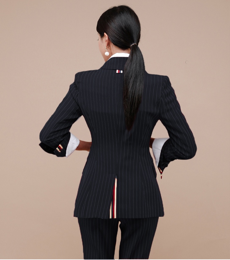 Slim fashion long pants stripe business suit 2pcs set