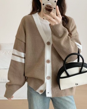 Lazy mixed colors coat long sleeve tops for women