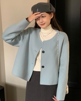 Chanelstyle all-match woolen coat blue short cardigan