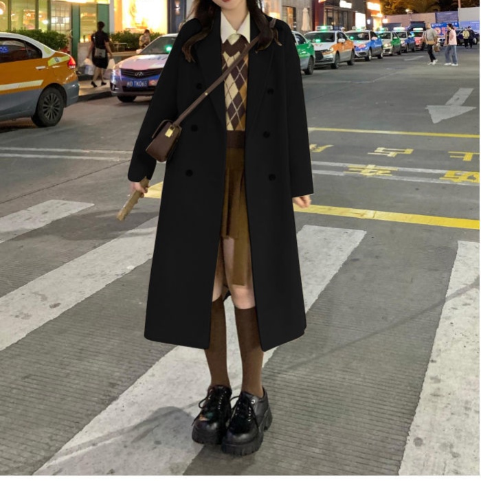 Korean style Hepburn style woolen coat for women