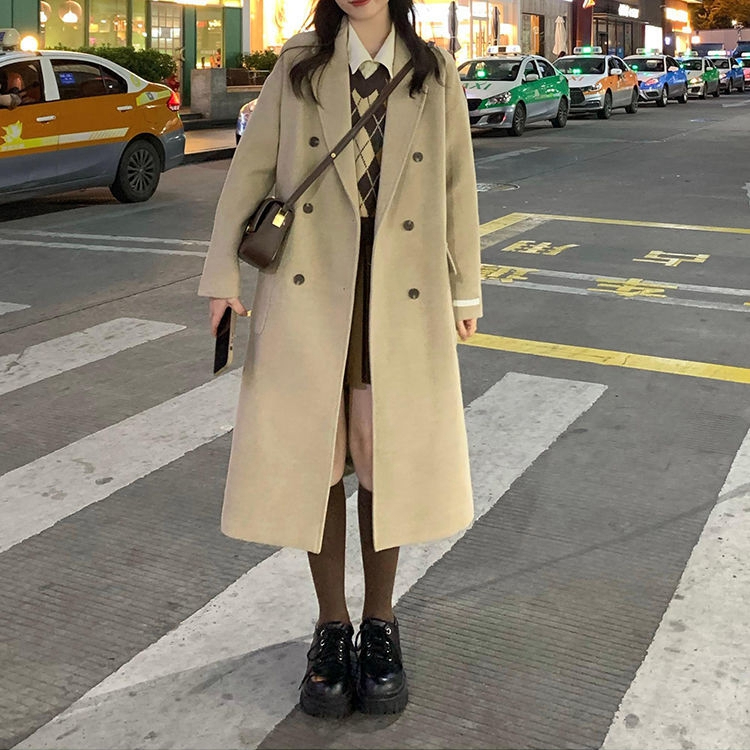 Korean style Hepburn style woolen coat for women