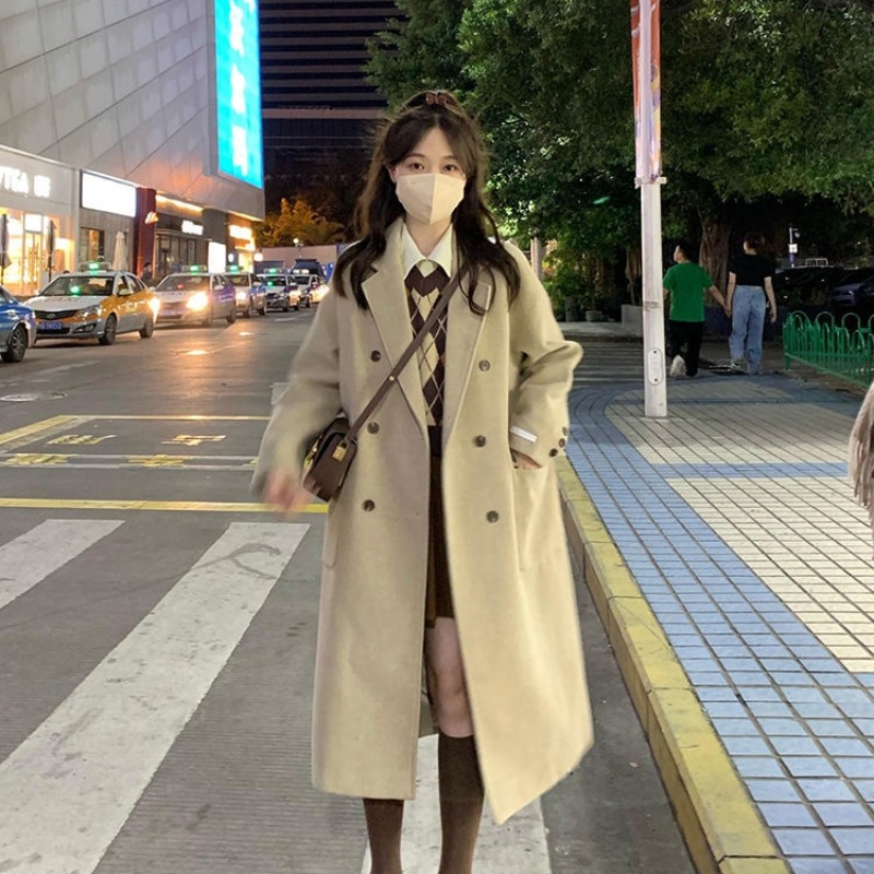 Korean style Hepburn style woolen coat for women