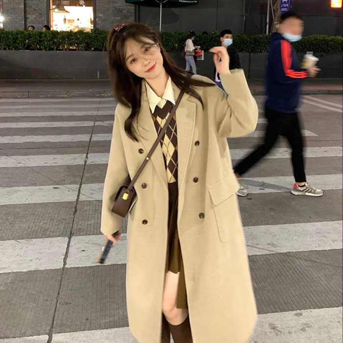 Korean style Hepburn style woolen coat for women