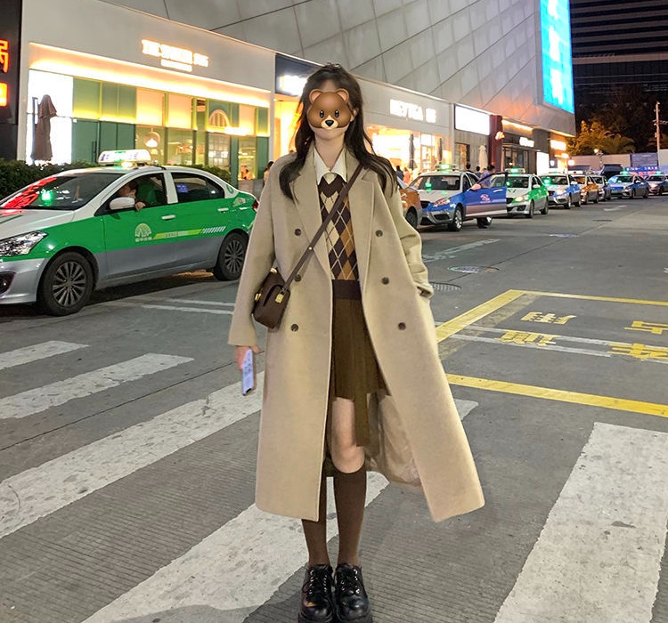 Korean style Hepburn style woolen coat for women