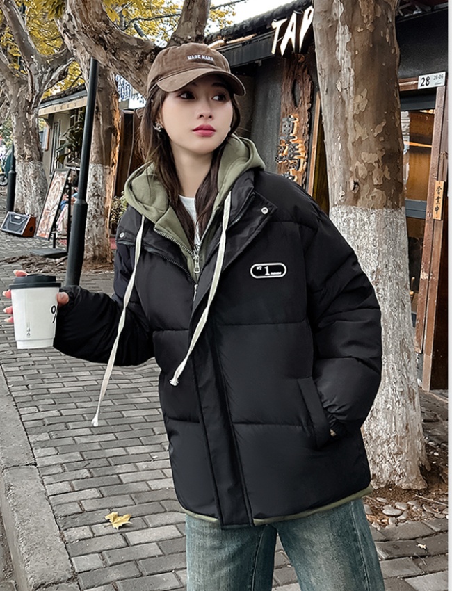 Fashion Pseudo-two hooded coat winter loose thermal cotton coat