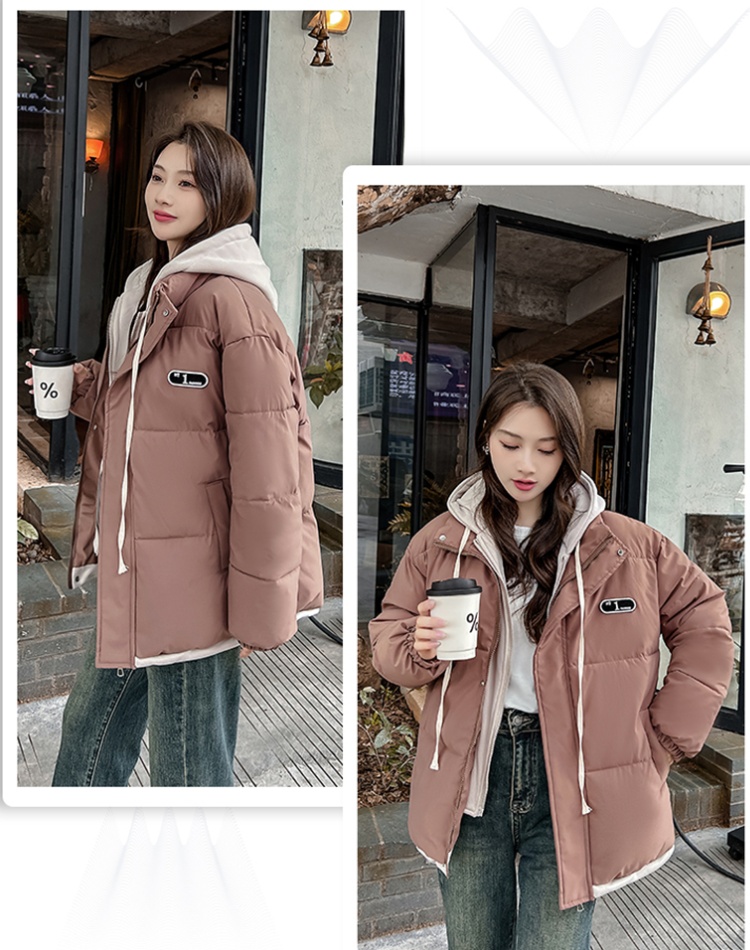 Fashion Pseudo-two hooded coat winter loose thermal cotton coat