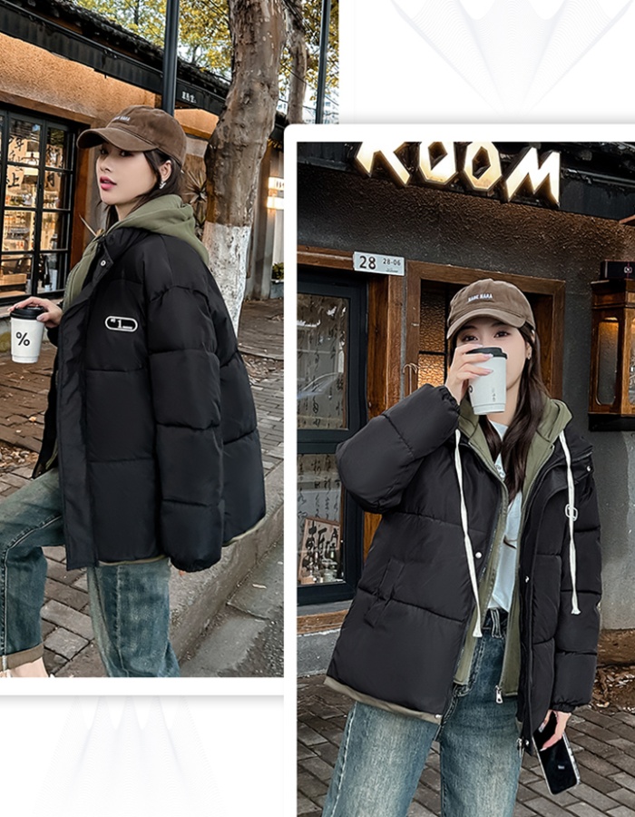 Fashion Pseudo-two hooded coat winter loose thermal cotton coat