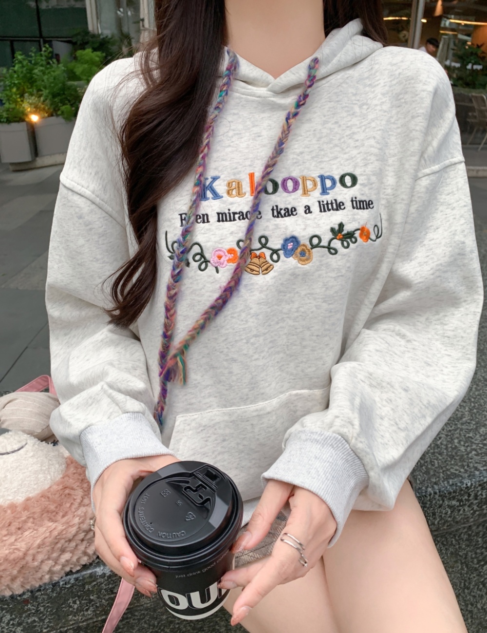 Complex niche embroidery hooded thin cotton hoodie for women