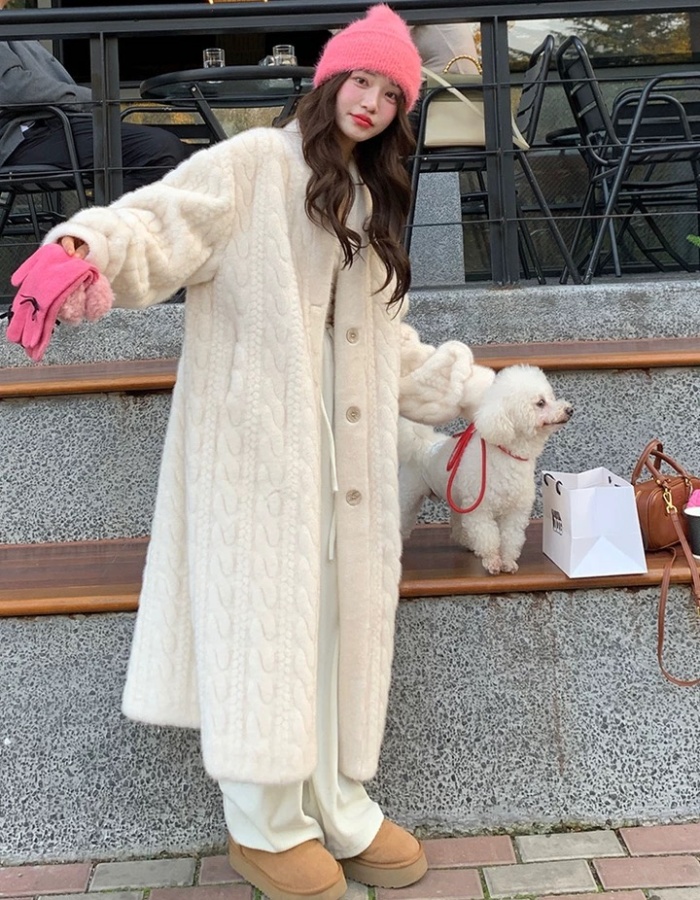 Elmo winter overcoat thick long fur coat for women