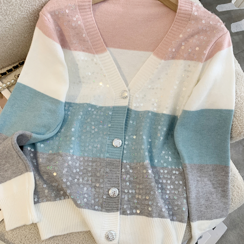 Mixed colors sweater Western style tops for women