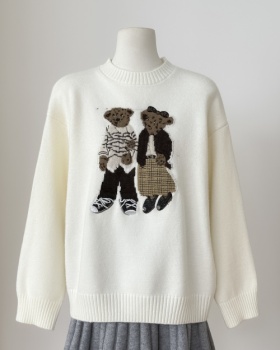 Round neck autumn cubs loose jacquard retro cartoon sweater