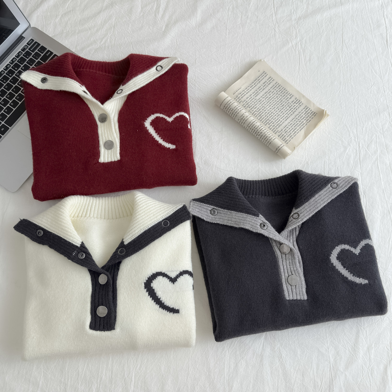 Mixed colors slim loose sweater Casual college style tops