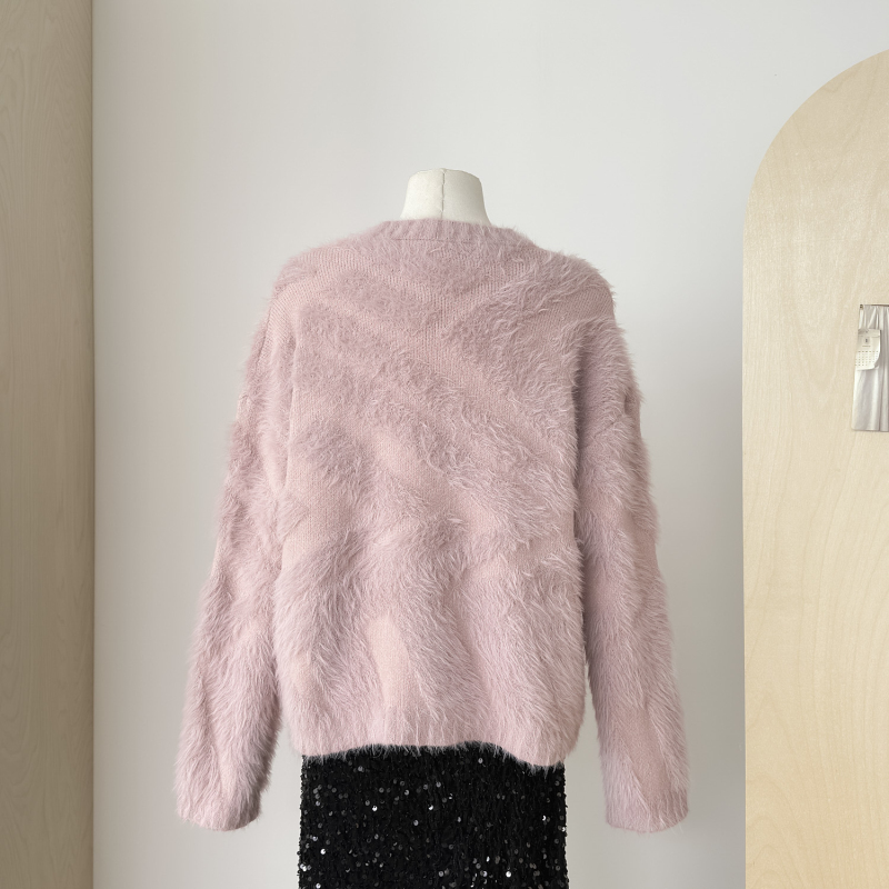 Lazy knitted tops autumn and winter pink sweater for women