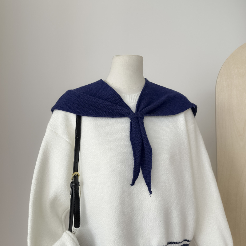 Navy collar autumn tops loose Korean style sweater