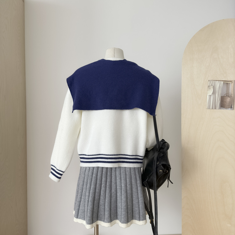 Navy collar autumn tops loose Korean style sweater