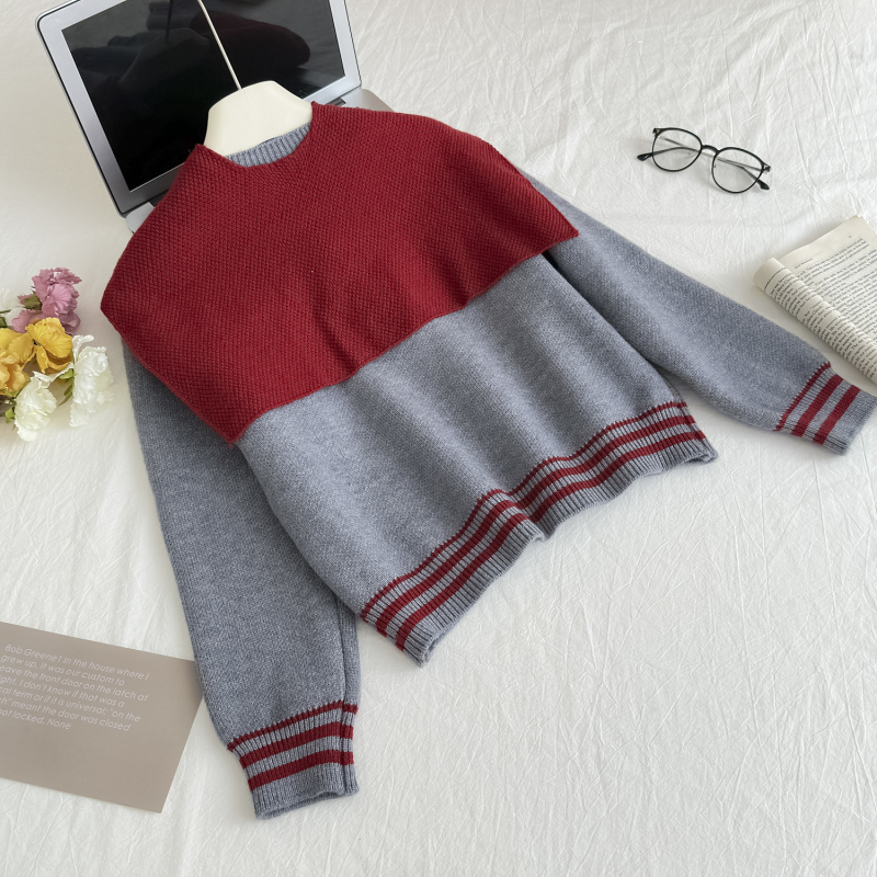 Navy collar autumn tops loose Korean style sweater