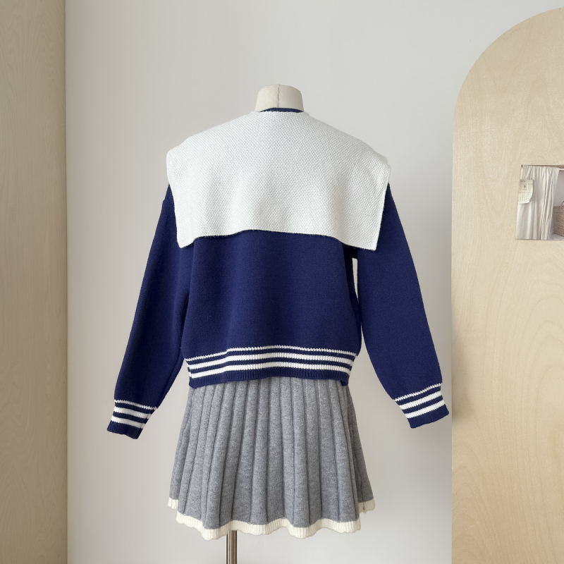 Navy collar autumn tops loose Korean style sweater