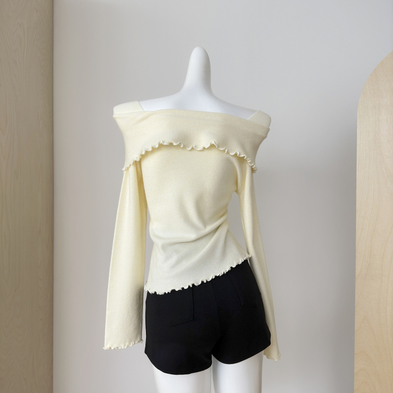 Pinched waist sweater France style tops for women