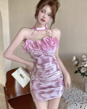 Sexy sling package hip bottoming flowers short splice dress