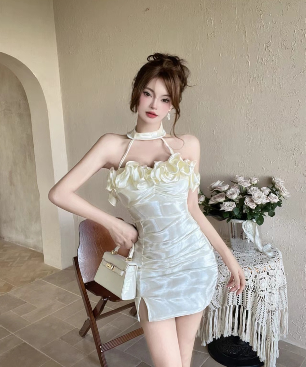 Sexy sling package hip bottoming flowers short splice dress