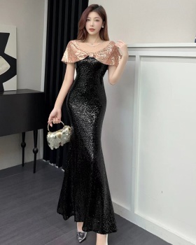 Elegant banquet sequins long dress temperament slim dress