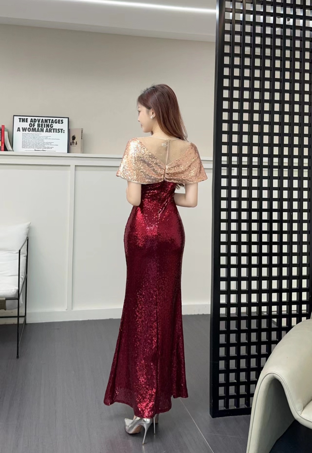 Elegant banquet sequins long dress temperament slim dress