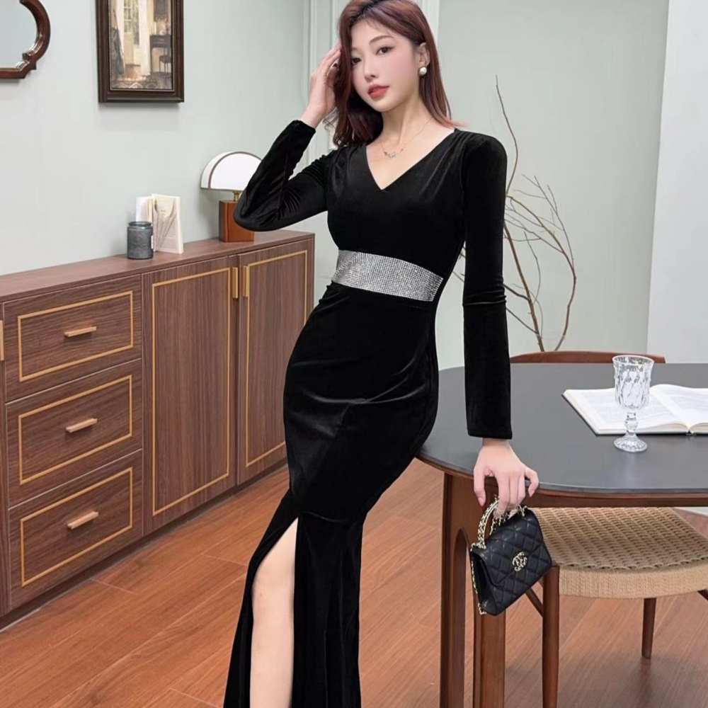 Light luxury ladies dress rhinestone long dress