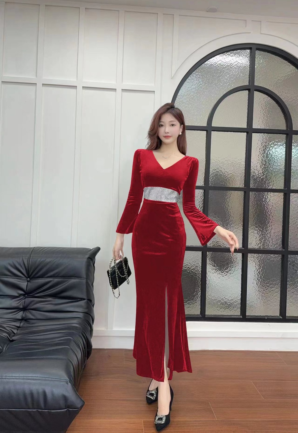 Light luxury ladies dress rhinestone long dress