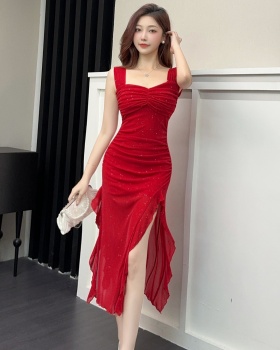 Gauze sling high slit bottoming sexy sequins long dress