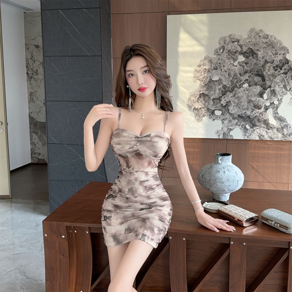 Package hip sling hollow bottoming sexy printing dress