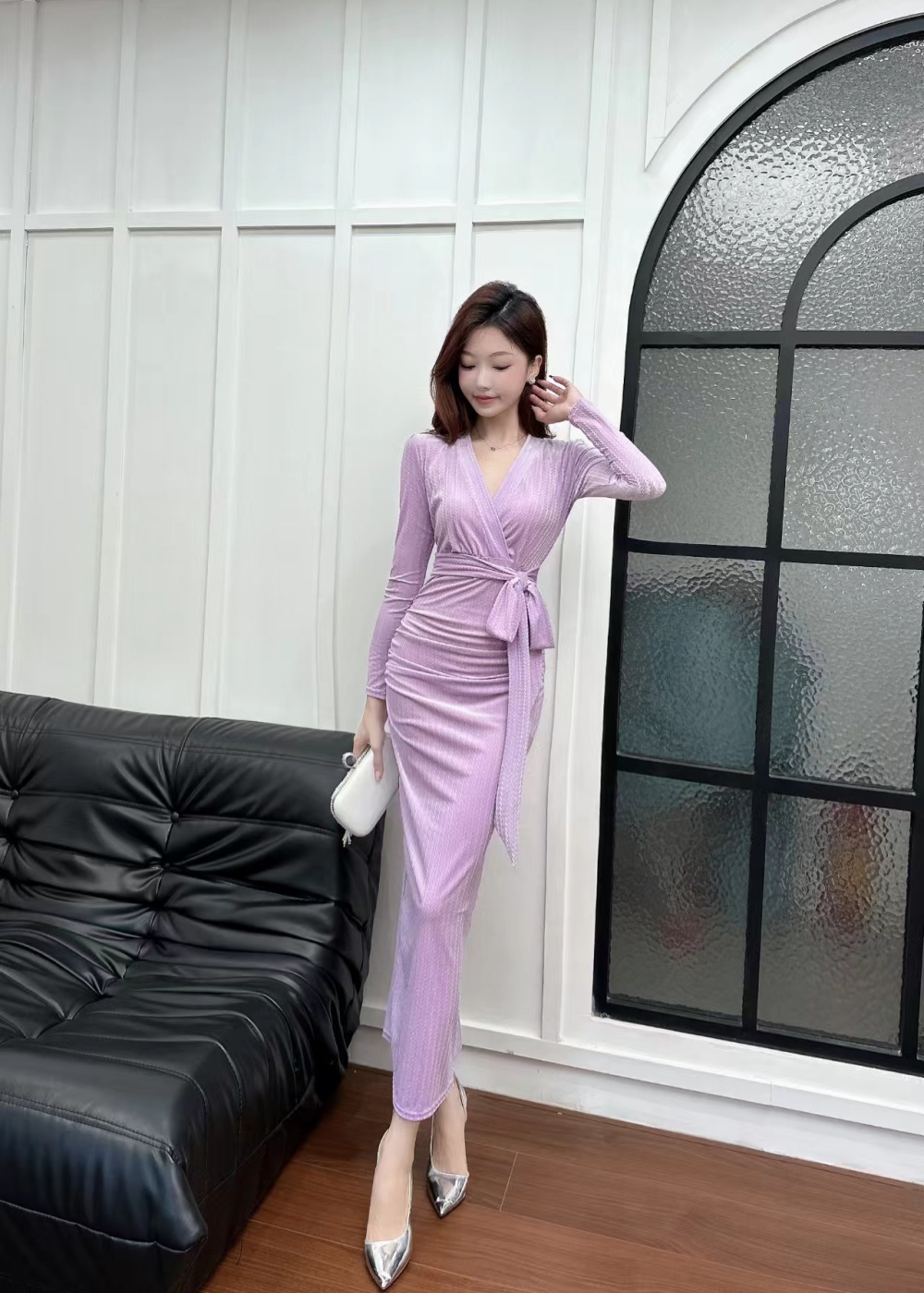 Elegant ladies long dress pinched waist formal dress