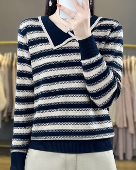 Knitted lapel sweater large yard bottoming shirt for women