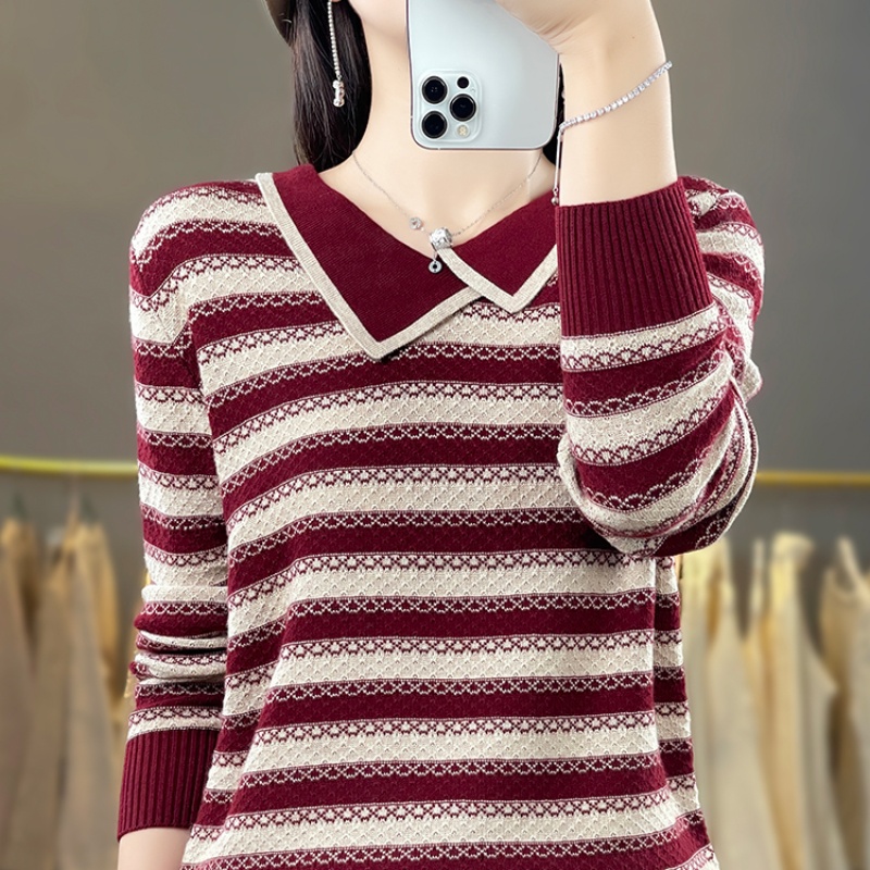 Knitted lapel sweater large yard bottoming shirt for women