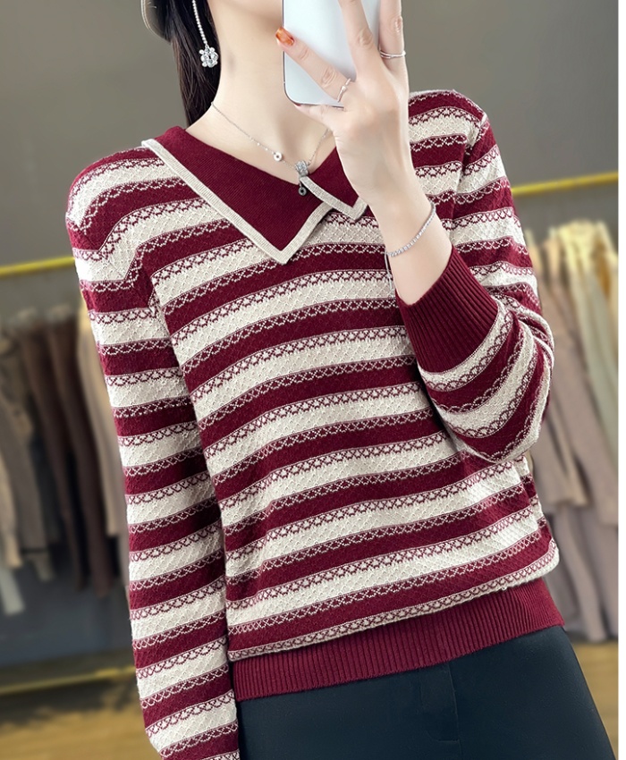 Knitted lapel sweater large yard bottoming shirt for women