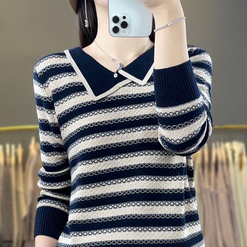 Knitted lapel sweater large yard bottoming shirt for women