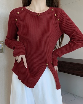 Irregular long sleeve tops split knitted sweater for women