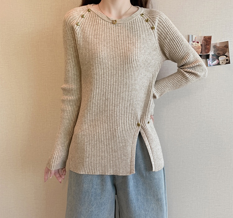 Irregular long sleeve tops split knitted sweater for women