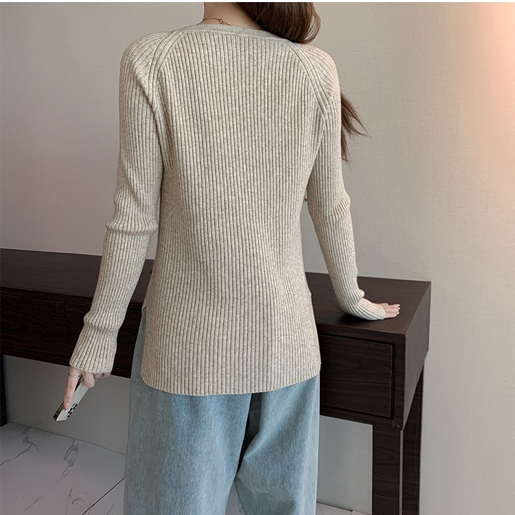 Irregular long sleeve tops split knitted sweater for women