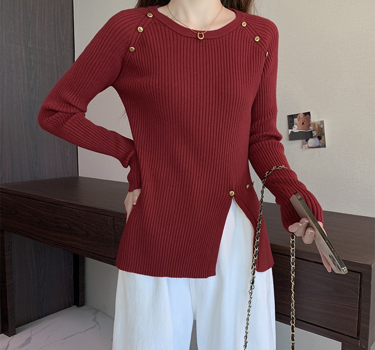 Irregular long sleeve tops split knitted sweater for women